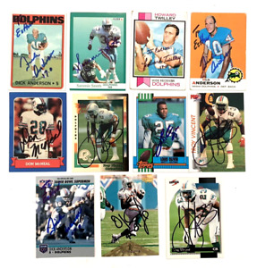 Lot de 11 cartes de football dédicacées Miami Dolphins total Dick Anderson / Mcduffie +