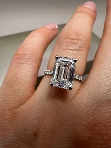 Lab-Grown 4.20ct D-VVS2 Emerald Cut Diamond Platinum Engagement Ring LGGE6 - Picture 1 of 16