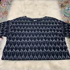 Pure Jill Womens Top Short Sleeve Cropped 100% Cotton Blue Geometric Boxy Fit