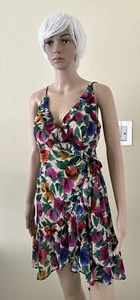NWT Womens Top Shop UK 12 EU 40 Floral Strappy Wrap V Neck Frill Mini Dress - Picture 1 of 22