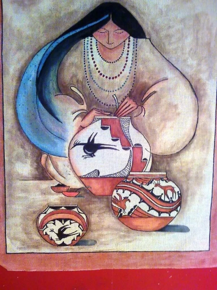 Handpainted Needlepoint Canvas - Full Color Canvas Native Potter - Southwestern - Image 1 of 1
