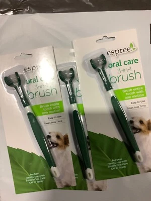 MANNA PRO PRODUCTS LLC 3*Espree Oral Care 3-in-1 Dog Toothbrush Green/White Soft & Gentle Bristles