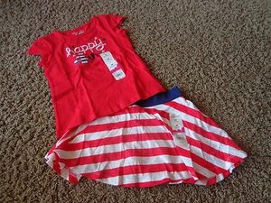 JUMPING BEANS girls NWT sz 4T red/white/blue Happy 4th SS shirt w/striped skort  - Picture 1 of 6