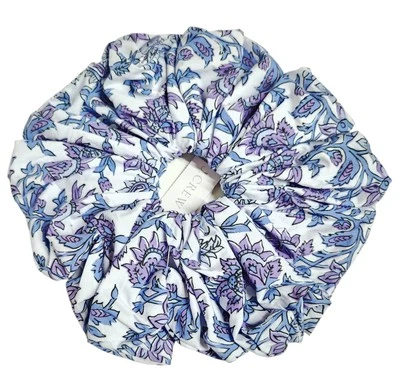 J.Crew негабаритный цветочный напечатано Scrunchie синий фиолетовый мульти BZ264 хлопок новый с Ярлыками - Изображение 1 из 4