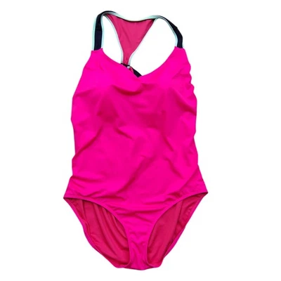 Traje de baño Lands End de una pieza para mujer rosa azul marino favorecedor cuello en V Plus 26W 528132 Foto 1 de 4