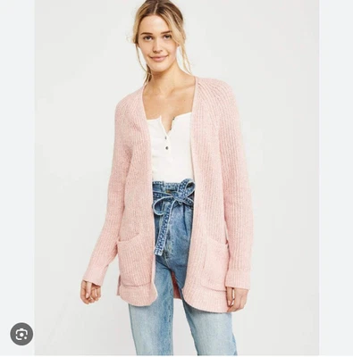Abercrombie & Fitch Powder Pink Chunky Open Knit Chunky Cardigan Sweater Sz S - Image 1 of 4