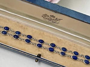 GORGEOUS VINTAGE MODERNIST SOLID 925 STERLING SILVER LAPIS LAZULI BRACELET 7.5" - Picture 1 of 12