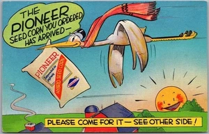 Vintage PIONEER SEED CORN Farming Advertising Postcard / Stork / Comic Iowa 1956 - Picture 1 of 2
