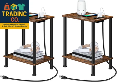Side Table with Charging Station, Set of 2 End Tables with USB Port and Outlets, - Image 1 of 4