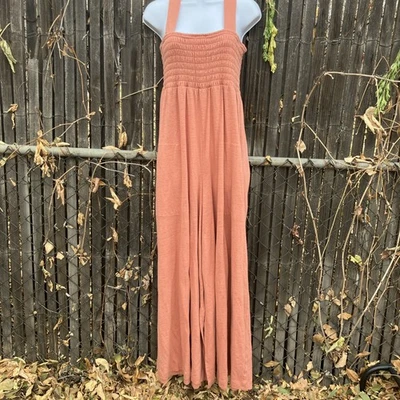 Free People FP Beach Homecoming Jumpsuit Romper Tan Linen Blend Wide Large - Image 1 of 4