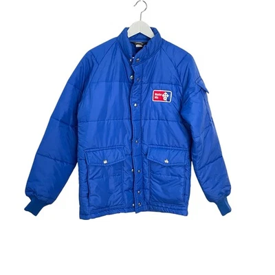 Vintage Swingster Jacket Men's Size S Blue Master Mix Logo 70s Snap Front Puffer - Image 1 of 4