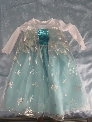Girls Frozen Blue & White Lace Sequin Dress Size 4/5 With Cape Halloween Elsa - Image 1 of 4