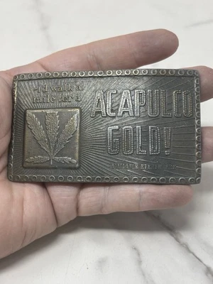 VTG 1970s I’d Walk A Mile For Acapulco Gold Marijuana Belt Buckle - Image 1 of 4