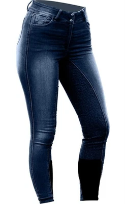 HORZE Kaia Womens Denim Horse Riding Pants | High Waist Silicone Full Seat Br... - Image 1 of 4