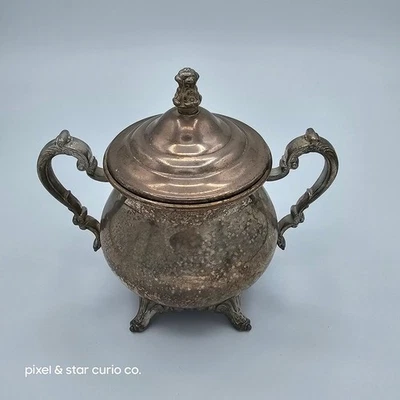 Azucarero vintage Oneida plateado con tapa - asas y base ornamentadas - pátina Foto 1 de 4
