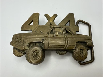 Vintage 1982 Baron Buckles Sold Brass 4 x 4 Truck Belt Buckle #6282 - Image 1 of 4