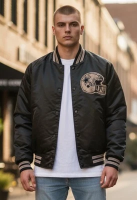 Vintage 1990s Dallas Cowboys NFL Satin Bomber Jacket Men’s Medium Chalk Line - Image 1 of 4