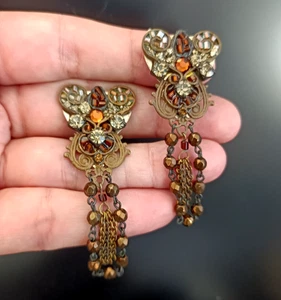 Michal Negrin Clip Ohrringe Vintage Pastell Rosa Grün Fee Shabby Chic Romantisch - Bild 1 von 14