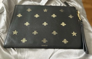 Gucci Black And Gold Bee And Star Clutch Bag With Wrist Strap - Picture 1 of 12