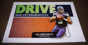 RUSSELL WILSON 11x17 inch 2 SIDED NEWSPAPER BOX SIGN SEATTLE SEAHAWKS - Picture 1 of 2