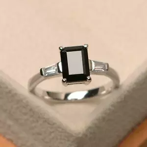 3Ct Three Stone Black Diamond Engagement Ring 14k White Gold Simulated Size 5-10 - Picture 1 of 7