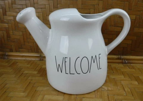 Rae Dunn Welcome Watering Can Ceramic Vase Decor New Cover