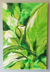 "HOSTA LEAVES" ACRYLIC on CANVAS Original Painting, Size w=51cm X h=77cm - Picture 1 of 3