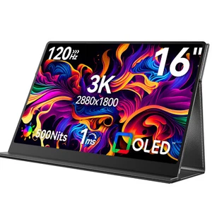 16" 3K OLED Monitor 120Hz Portable Monitor Ultra-Slim 100% DCI-P3 For Laptop PC - Picture 1 of 10