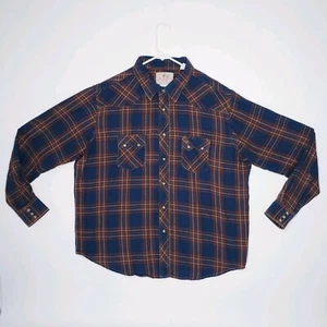 wrangler long sleeve plaid mens 2xl navy and rust 100% cotton american cowboys - Picture 1 of 6