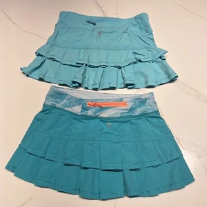IVIVVA LULULEMON Lot Of 2 Set The Pace Ruffle Skirt Skort Girls 8 Teal Blue - Picture 1 of 9