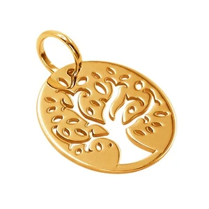 10k Pure Solid Yellow Gold Tree of Life Round Laser Cut Delicate Charm Pendant - Picture 1 of 4