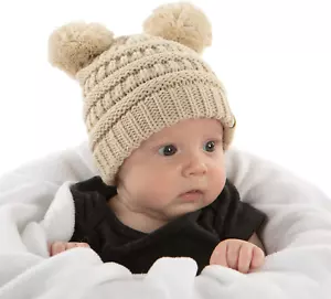 Baby Beanie Hat - Soft Knit Winter Cap with Double Pom Pom - Easter Pastels, Cla - Picture 1 of 12