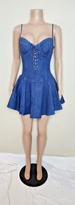 Denim Bodysuit Mini Dress - Picture 1 of 6