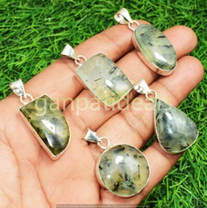 Prehnite Gemstone Pendant 925 Silver Plated Wholesale 5pcs Jewelry Lots - Picture 1 of 1