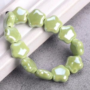 10pcs Shiny Glazed Star/Flower Shape 14mm Ceramic Porcelain Loose Beads - Picture 1 of 22