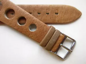 Camel brown Rally perforated 18 MM open end 1970's leather watch band strap - Picture 1 of 4