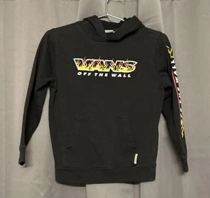 Vans Off the Wall Kids Youth Medium Logo Flames Pullover Hoodie Black - Picture 1 of 2