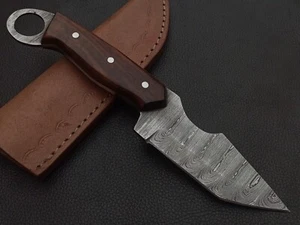 9" CUSTOM HAND MADE DAMASCUS STEEL SKINNER KNIFE ROSEWOOD HANDLE W/SHEATH 5282 - Picture 1 of 8