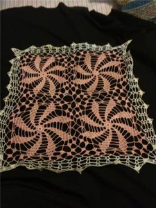 Vintage Crochet Doily Huge Size 22" Pink & White Pinwheel Pattern Starched WOW x - Picture 1 of 3