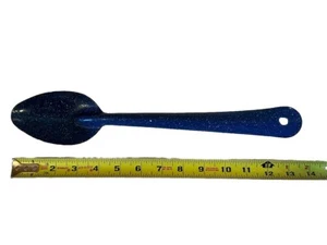 Blue And White Speckled Enamelware Serving Spoon 13.5" Cooking Camping Hiking - Picture 1 of 1