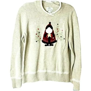 Christopher & Banks Women's Sweater Beige Christmas Hand Sewn Pullover XS NWT - Picture 1 of 7