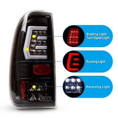Juego de luces traseras LED negras con lente transparente para camioneta Ford Super Duty 1999-2007 Foto 1 de 4