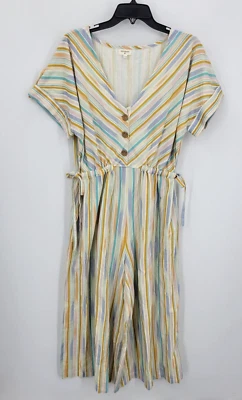 World Market Jumpsuit Womens S/M Ivory Stripe Aztec Boho Wide Leg Short Sleeve - image 1 of 4