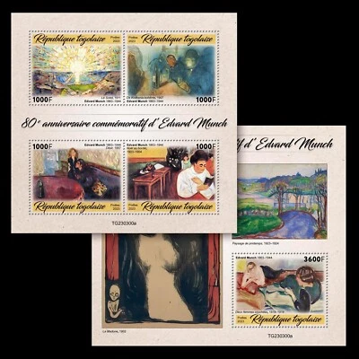 Edvard Munch 80th Mem. Anniversary Paintings Art MNH Stamps 2023 Togo M/S + S/S - Image 1 of 3