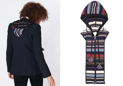 Veronica Beard Lupe Navy Lurex Stripe Hooded Dickey OS - Image 1 of 4