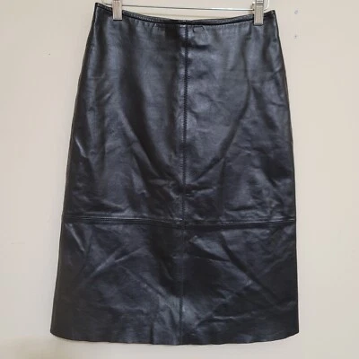 Falda de cuero genuino 100 % azul marino antiguo lápiz hasta la rodilla talla 1 negra y2k grunge Foto 1 de 4