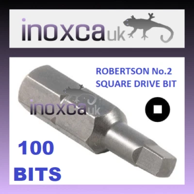 100 R-2 ROBERTSON SQUARE DRIVE BIT 25mm NUMBER 2 SQ DRIVE HEAD 1/4" HEX R2 CR-V - Image 1 of 2