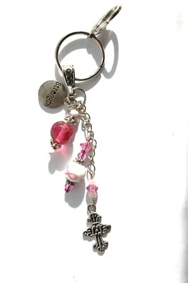 Llavero/dije monedero plateado para cáncer de mama hecho a mano por Otterlily Originals K10 Foto 1 de 2