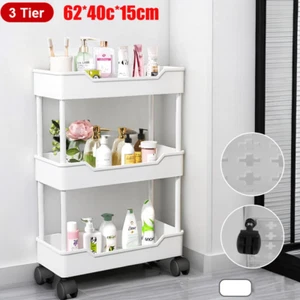 3 Tier Kitchen Storage Cart Trolley on Wheels Slim Bathroom Laundry Storage Rack - Picture 1 of 17