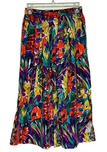 August Silk Womens Artsy Silk Midi Skirt Size M Colorful Avant Retro Art To Wear - Picture 1 of 9